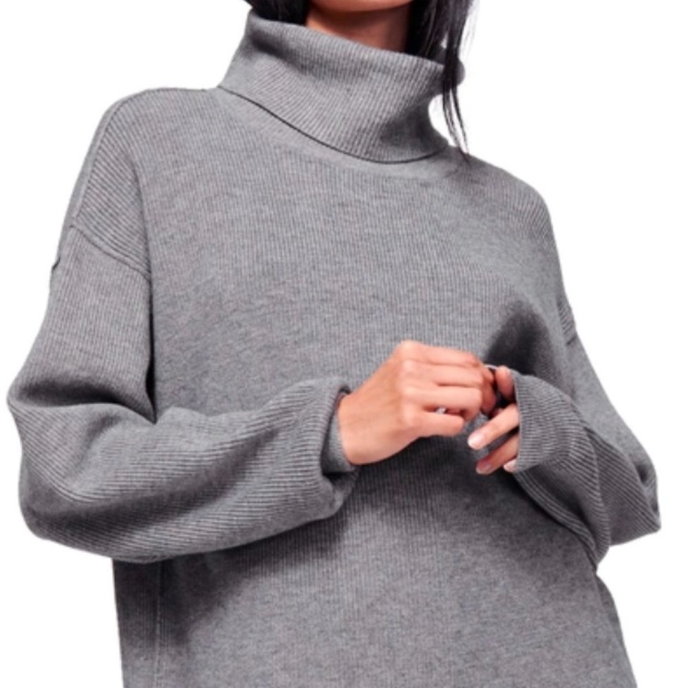 Free People CHARCOAL HEATHER Softly Structured Folded Neck Knit Tunic Sweater